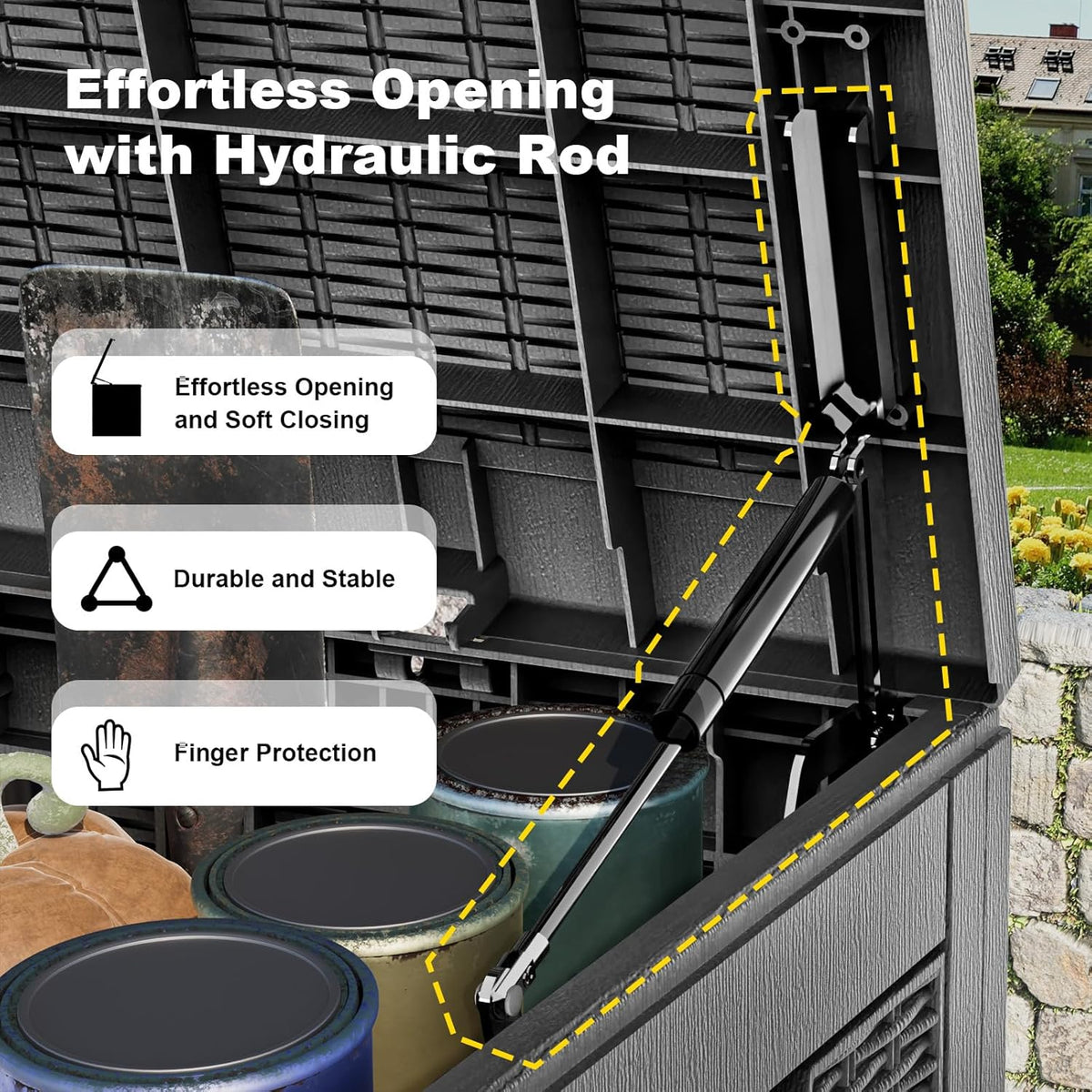 rojik outdoor storage housing deck box - waterproof, close-up detail