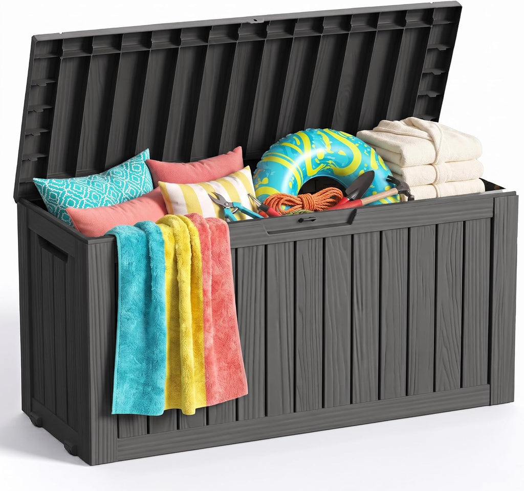 150 Gallon Large Outdoor Storage Box with Wheels, Black
