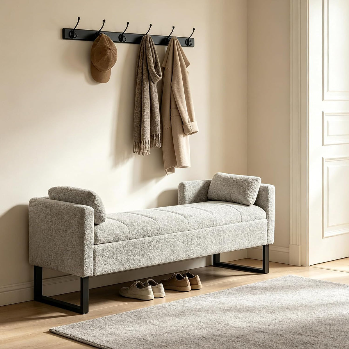 64" W Storage Benches End of Bed Bench, Light Gray