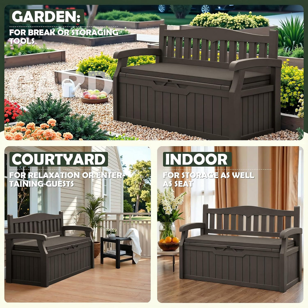 flamaker 80 gallon storage bench with cushion, waterproof, side view