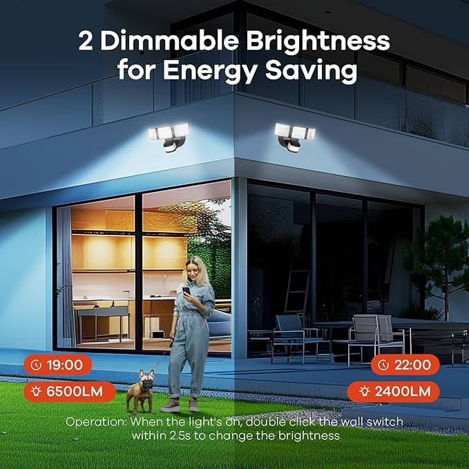 OREiN Motion Sensor Outdoor Flood Light 42W 6500LM, Super Bright LED Security