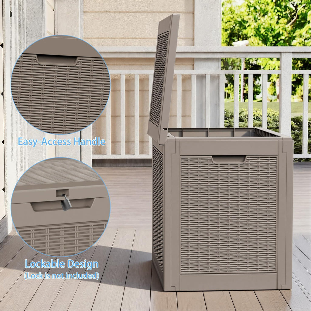 easyup 36 gallon outdoor storage box, outdoor deck showing dimensions