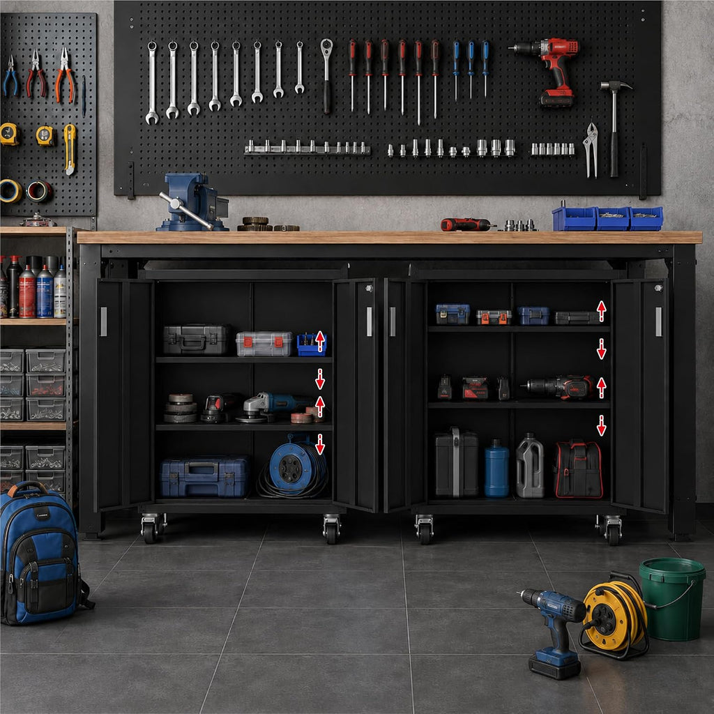 washsemba metal garage storage cabinet with wheels ，lockable shown in use