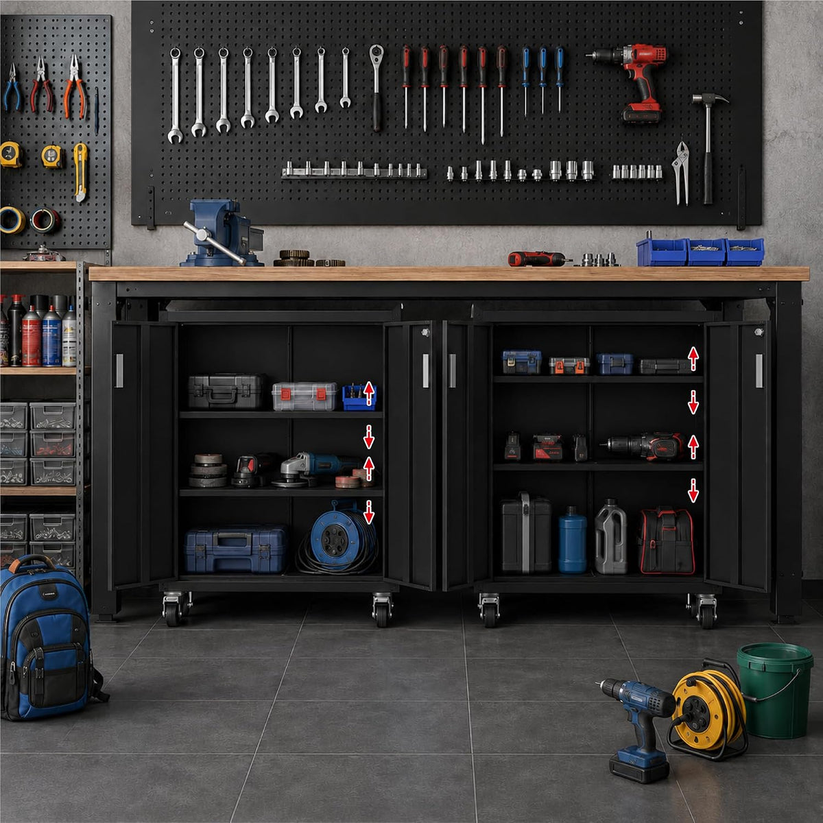 washsemba metal garage storage cabinet with wheels ，lockable shown in use