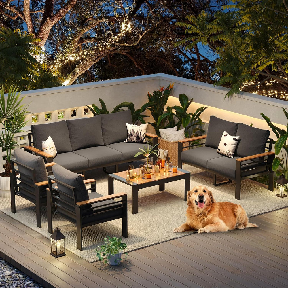 Aoxun Aluminum Patio Furniture Set 7 Seats, Dark Grey