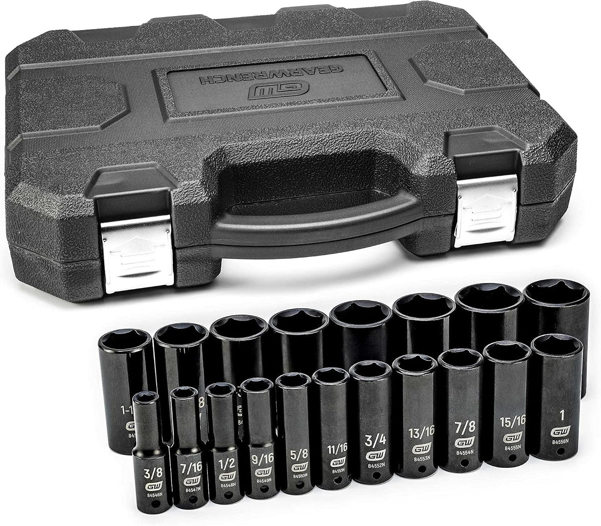 GEARWRENCH 19 Piece 1/2 Inch Drive 6 Point Impact Socket Set, Deep, SAE - 84934N