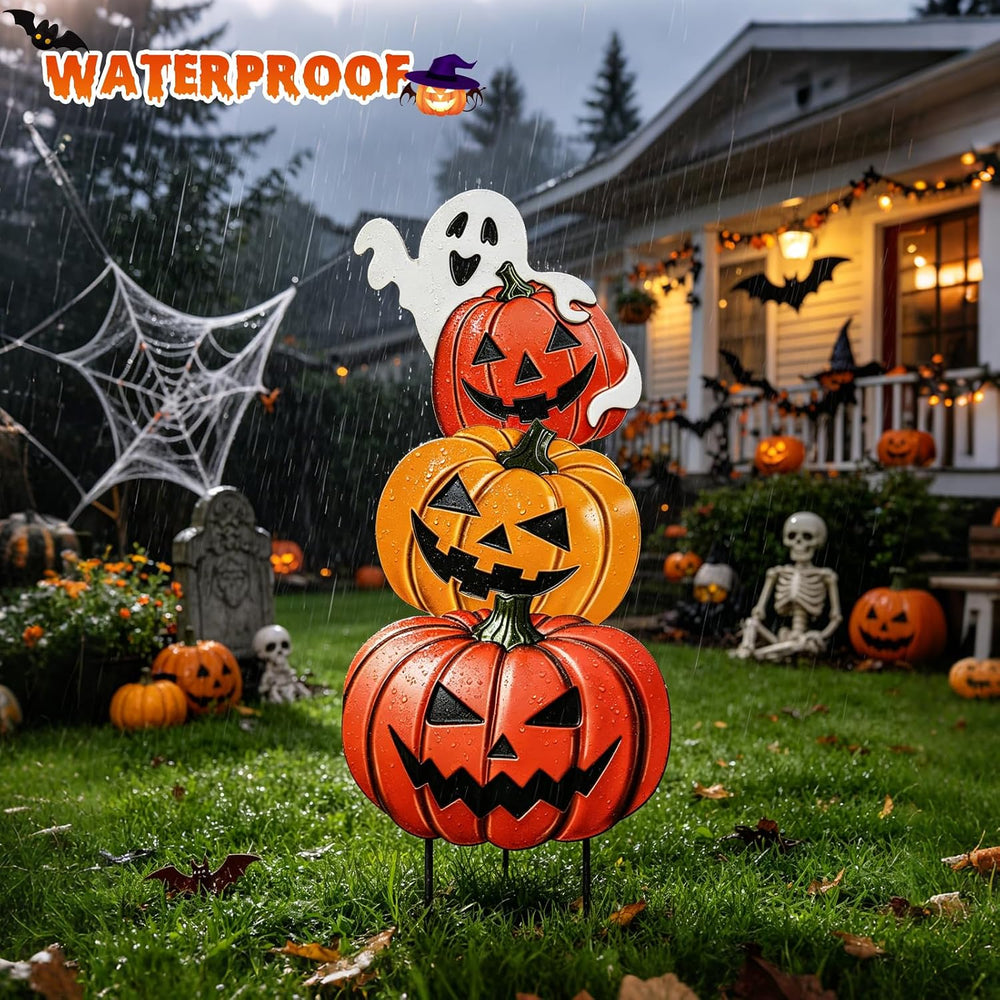 VCUTEKA Halloween Outdoor Decor Pumpkin Stake Yard Sign Garden Stake 3 PCS