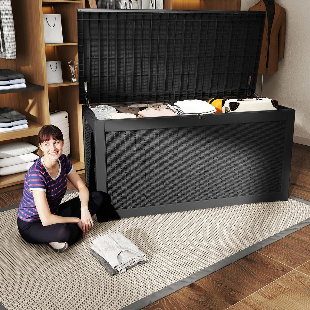 deck box large outdoor storage for patio furniture showing dimensions