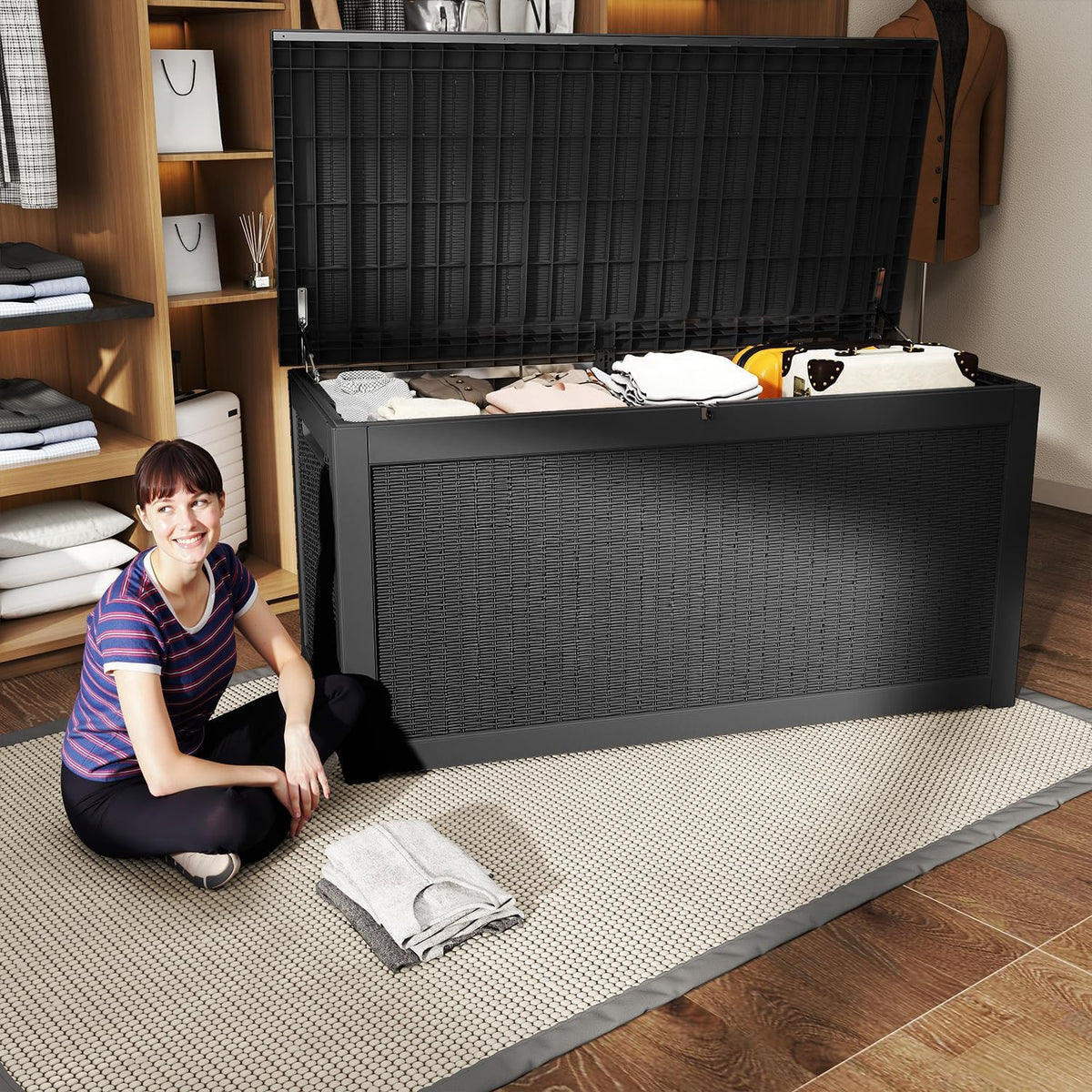deck box large outdoor storage for patio furniture showing dimensions