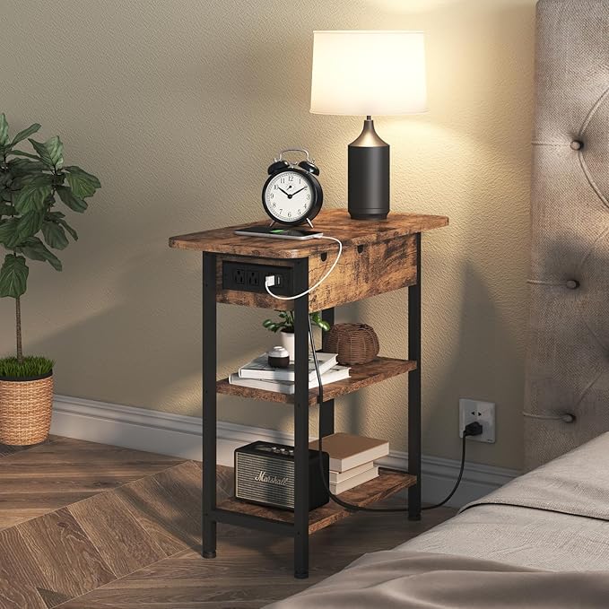 LIDYUK End Table with Charging Station, Flip Top Side Table with USB Ports and