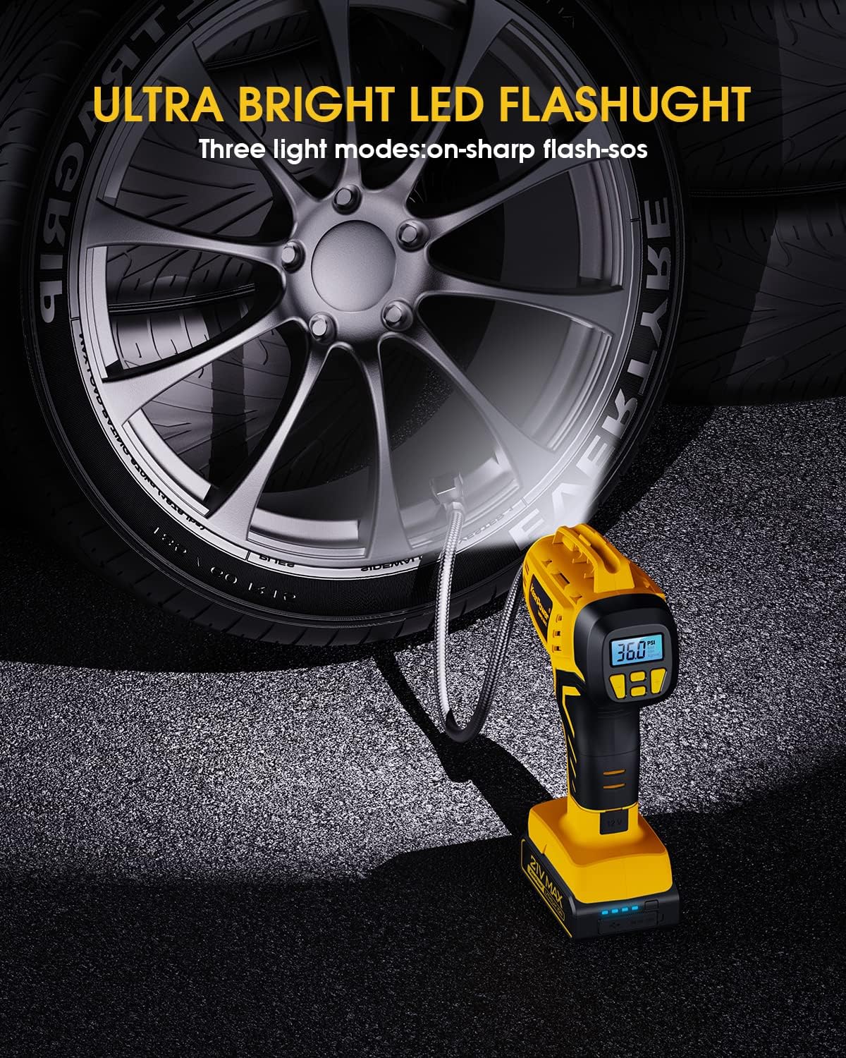 KeenPower Tire Inflator Portable Air Compressor 21V Battery Powered 160PSI