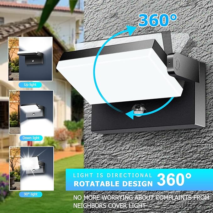 WISELUME 60W LED Outdoor Wall Light – 360° Adjustable Head, Motion Sensor