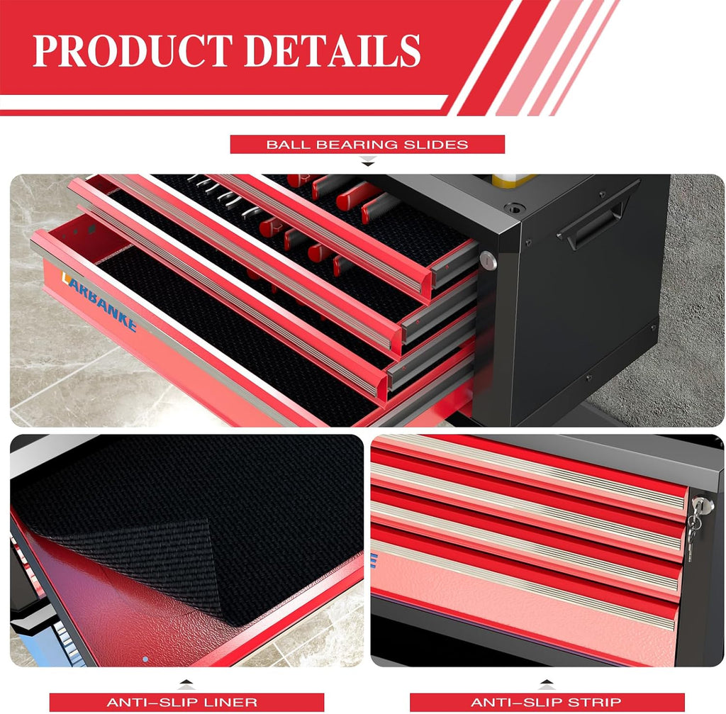 larbanke portable 4-drawer tool chest with handle,lockable tool showing dimensions