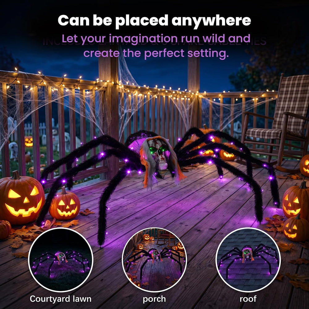 52" Halloween Giant Skull Face Spider, Lighted Outdoor Decoration with F...