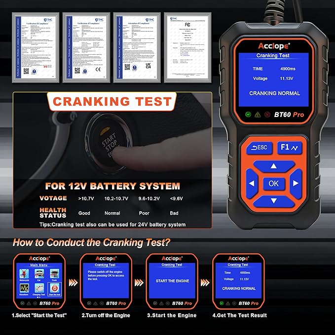 BT60 Pro Acclope Car Battery Tester