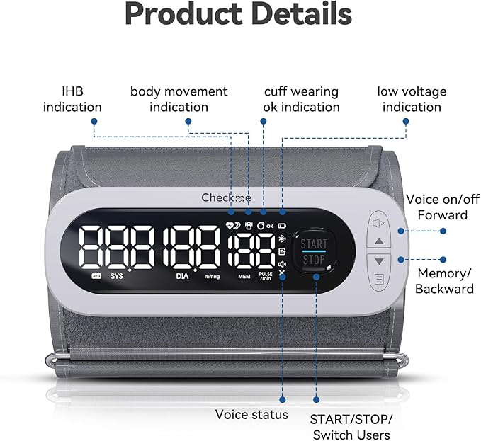 Checkme Rechargeable Blood Pressure Monitor, Automatic Upper Arm BP Machine