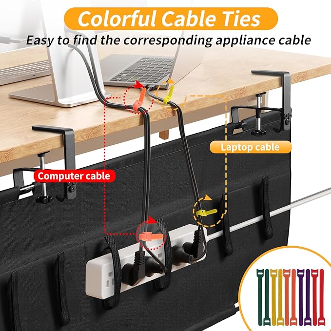SUREUP9 No Drill Under Desk Cable Management Tray, Fabric Cable Management
