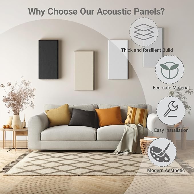 4 Pack High-Density Core with Fabric Cover Acoustic Panels – 24×12×2 In