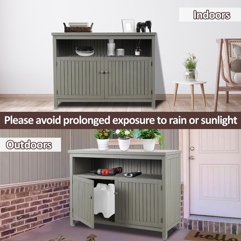 AHB Outdoor Console Sideboards Buffet Cabinet(Grey)