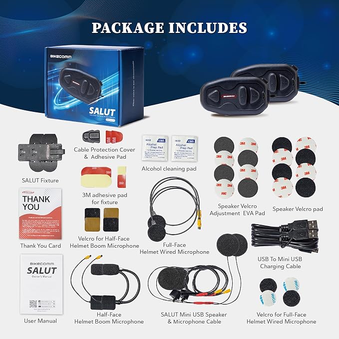 BIKECOMM Salut Motorcycle Helmet Speakers Intercom – 1000M Range Wireless