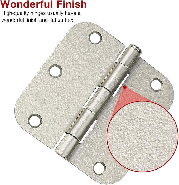 48 Pack Interior Door Hinges Brushed Nickel 3.5 Inch x 3 1/2" Rounded 5/8"