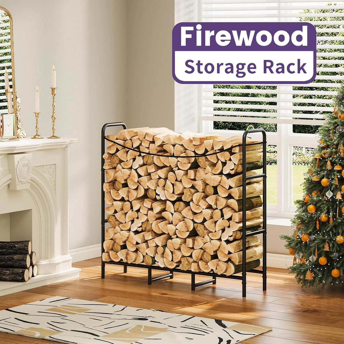 4ft firewood rack outdoor, adjustable log stand for shown in use