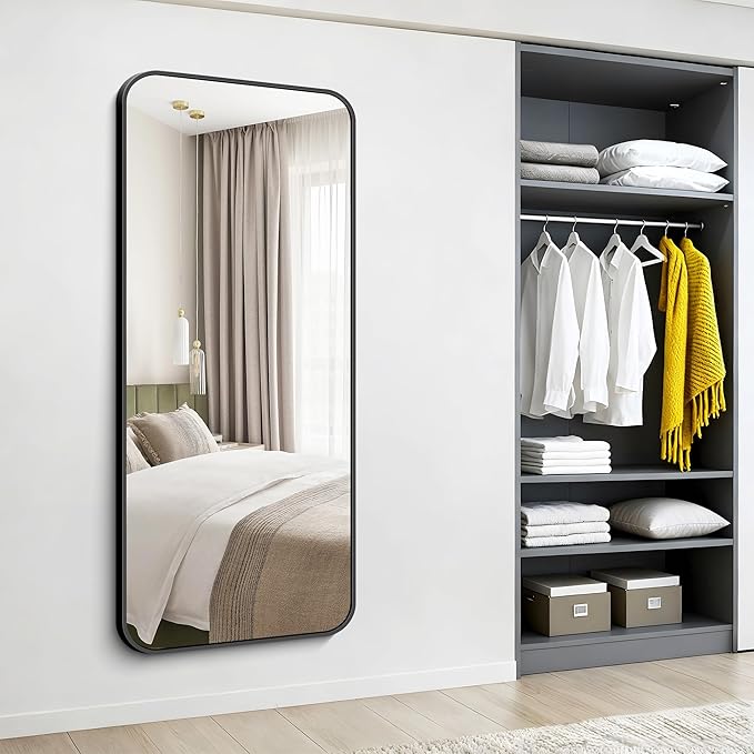 Black Bathroom Mirror, 66x30 inch Aluminum Metal Frame Rectangular Vanity Mirror