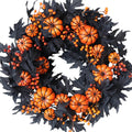 Halloween Wreaths Black Maple Leaf Wreath Orange Pumpkin Wreath Holiday Decoration Party Party Celebration Wreaths Front Door Back Door Hallway Patio Decoration