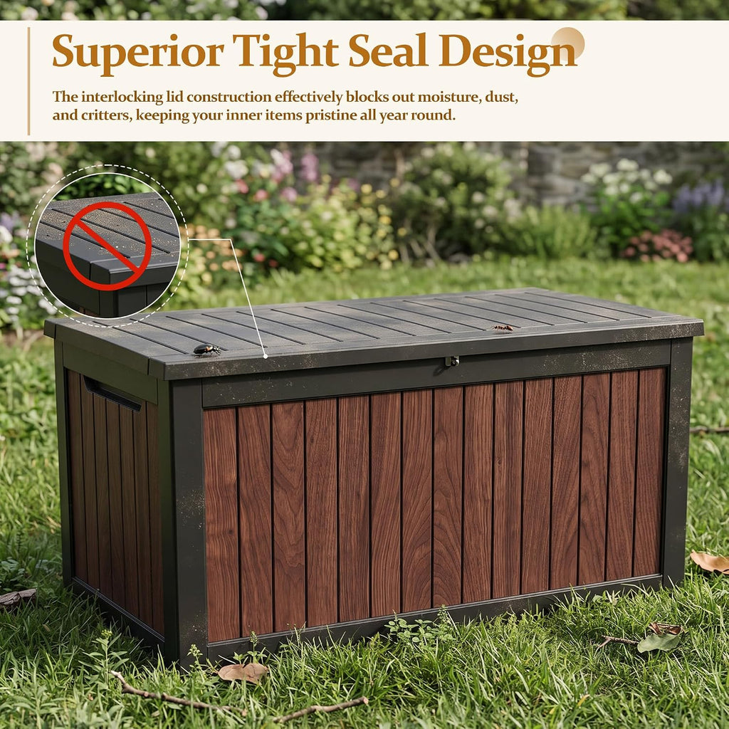 efu outdoor storage deck box (390 gal gen2) on a desk or shelf