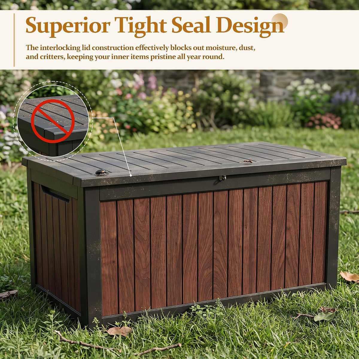 efu outdoor storage deck box (390 gal gen2) on a desk or shelf