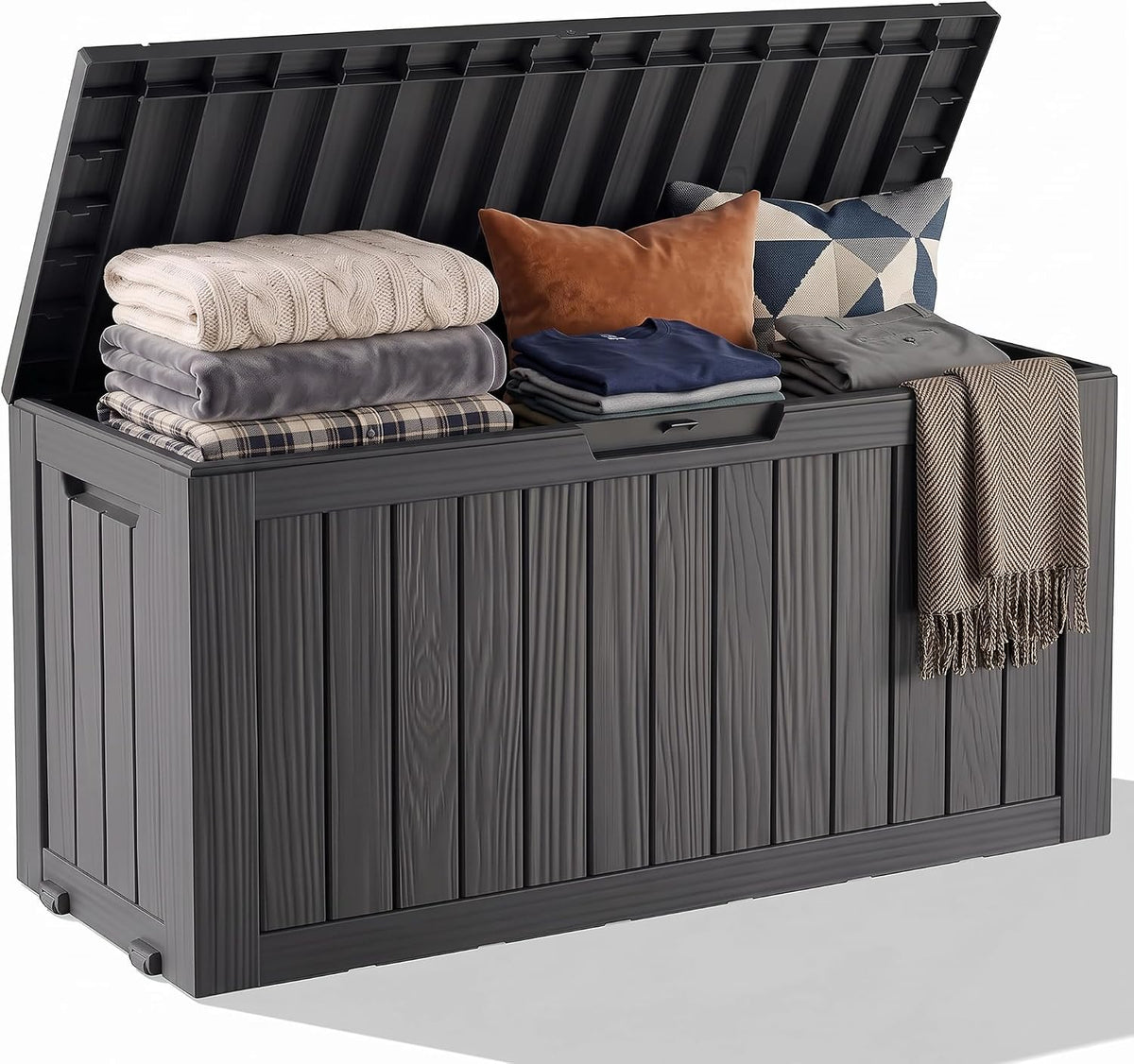 100 Gallon Outdoor Storage Box Waterproof UV Resistant Durable Large Capacity Patio Storage Box Resin Deck Storage Box for Porch Backyard Balcony Indoor Garden, Black