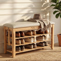 Shoe Rack Bench Entryway Storage with Leather Cushion, 31.5"
