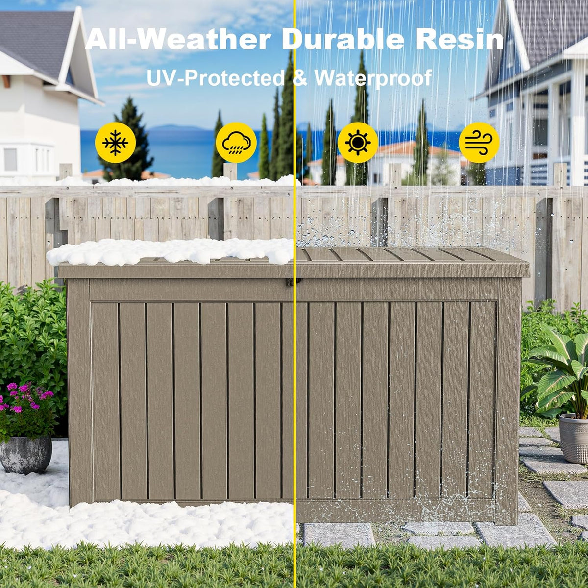 rojik outdoor storage housing deck box,waterproof patio furniture, side view