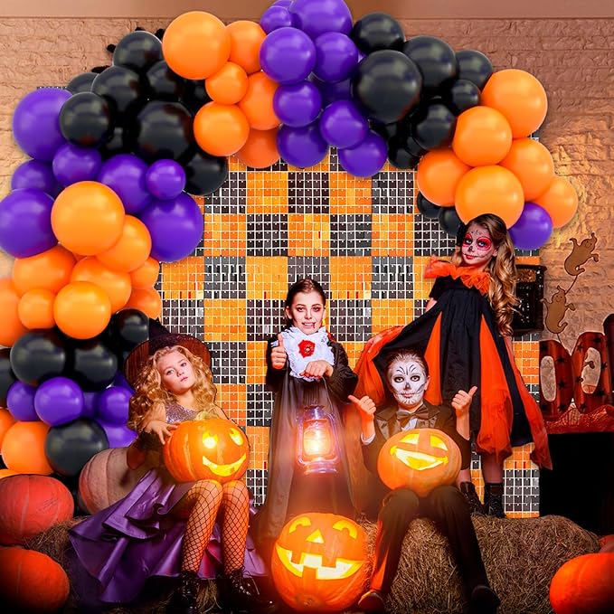 12PCS Black Orange Shimmer Wall Backdrop, Square Sequin Photo Backdrops Panel, Glitter Wall Background for Birthdays, Weddings, Christmas, Engagements, Halloween Party Decor (3FTx4FT)