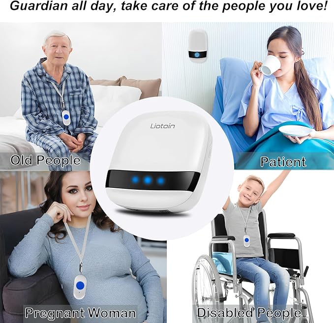 LIOTOIN Caregiver Pager Wireless Call Button Call Bell Call Light Alert Button