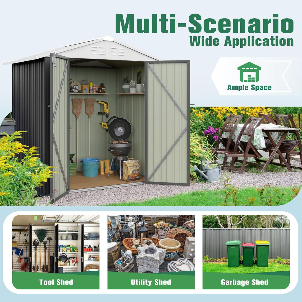 flamaker 6x4 ft storage shed waterproof metal garden on a desk or shelf