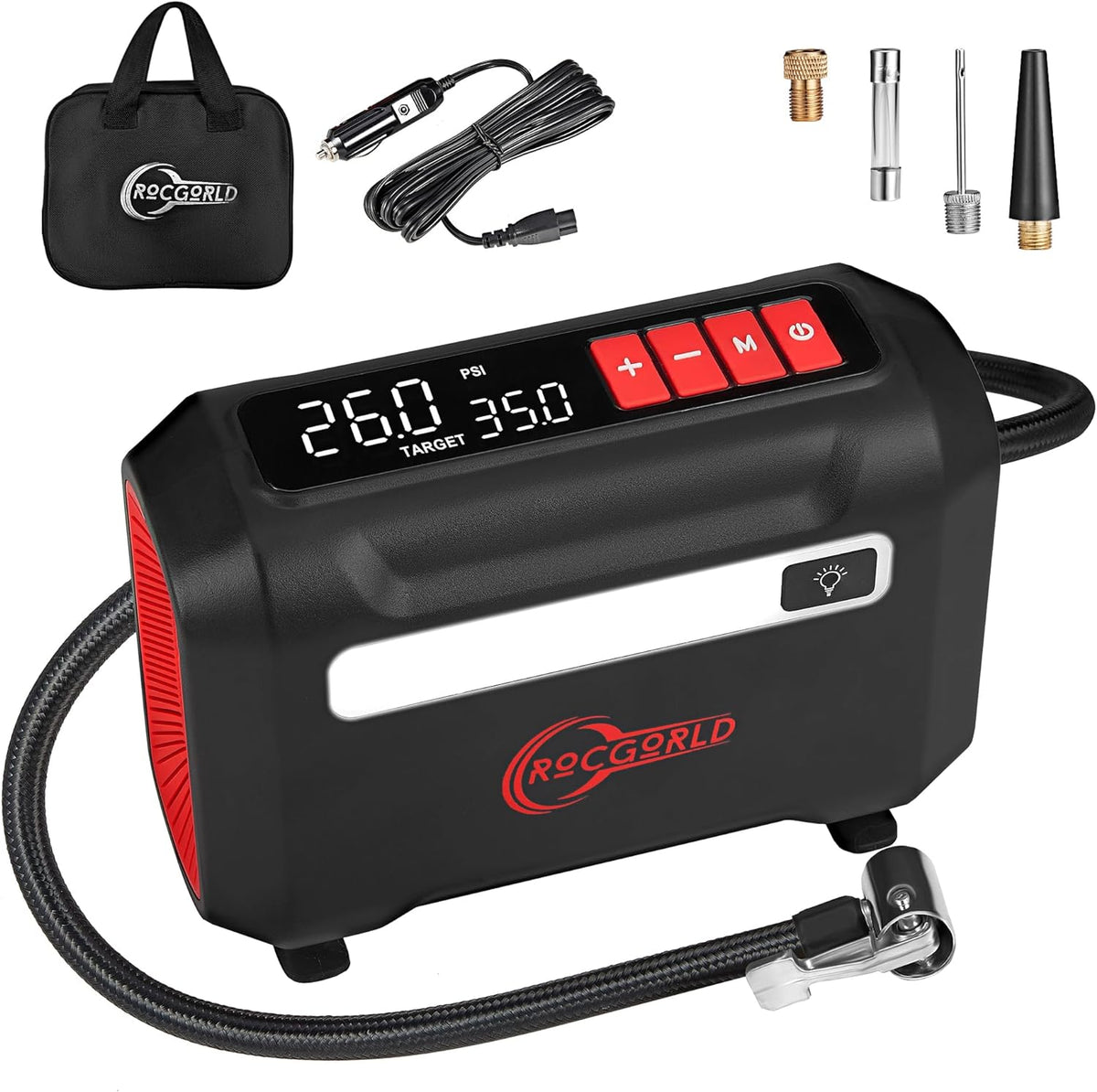 ROCGORLD R8 Tire Inflator Portable Air Compressor, DC 12V Air Compressor Portable with Large Dual Digital Screen, 3X Faster Inflation Air Pump for Car, Bike, Ball, Motor