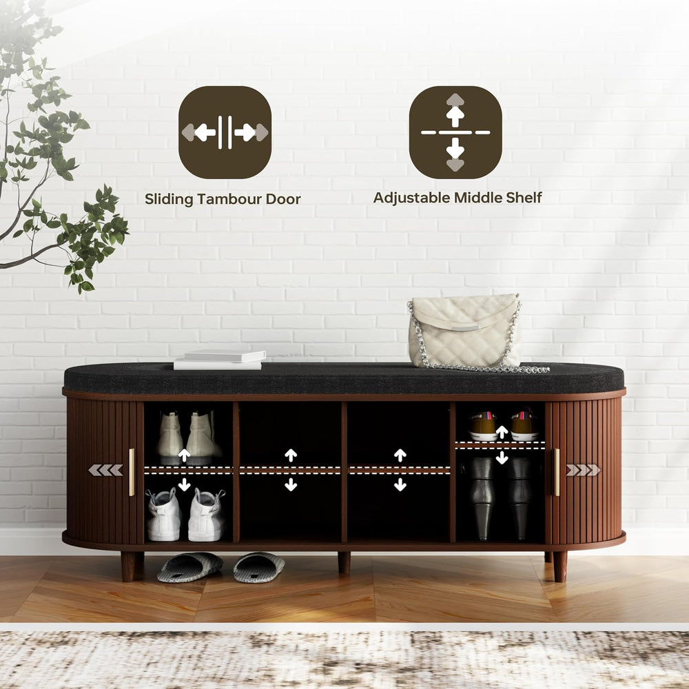 Entryway Bench with Storage: 51.2" Wooden Bedroom Shoe Bench with Thicke...