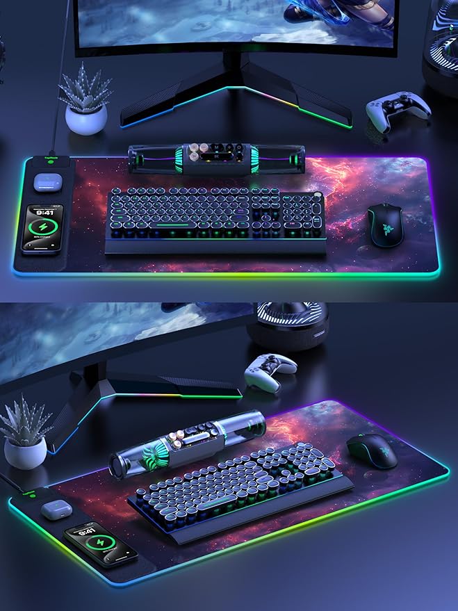 TopMade Wireless Charging Mouse Pad, RGB Gaming Mousepad Home Office Desk Pad