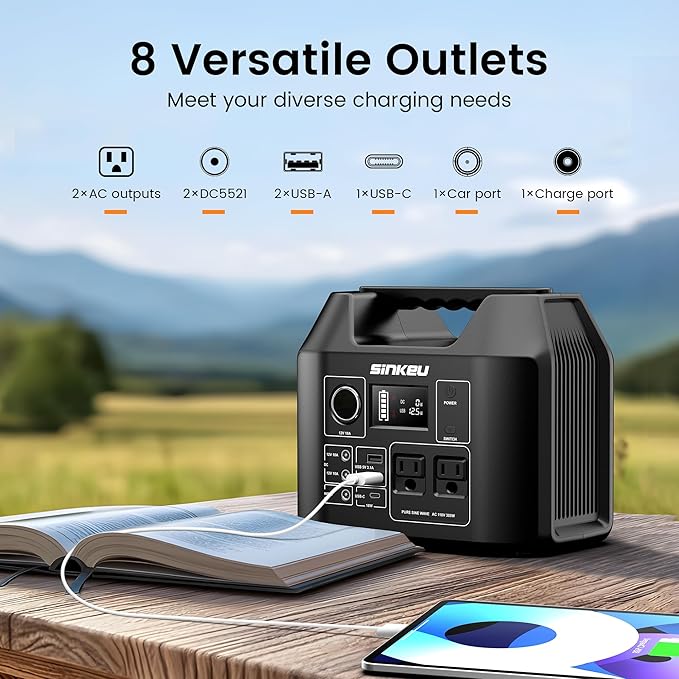 SinKeu Portable Power Station 80000mAh, 256Wh LiFePO4 Battery Backup, 300W AC