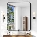 Bathroom Mirror, 36 x 30 inch Metal Framed Black Rectangle Mirror, Rounded