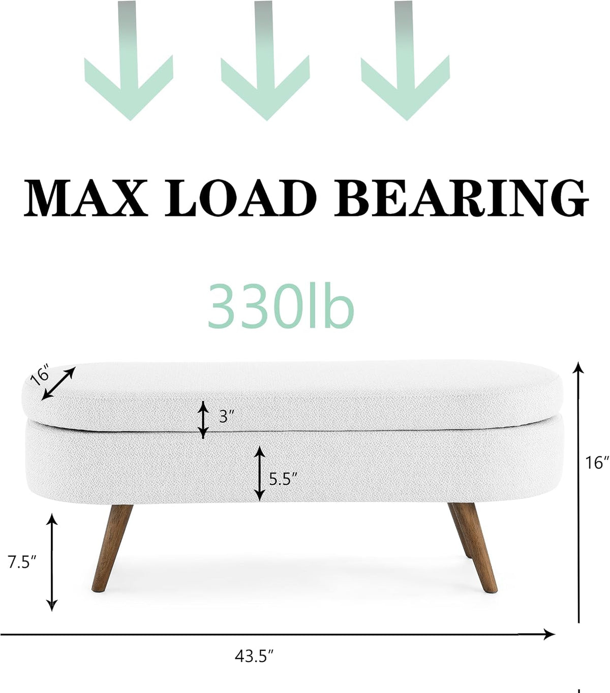 43.5" ottoman with storage, storage ottoman bench with, close-up detail