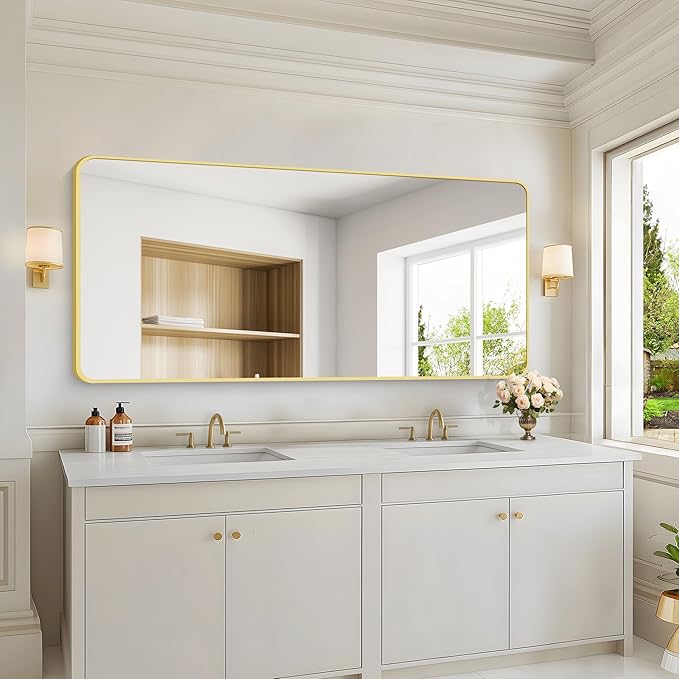 30"x60" Gold Bathroom Mirror, Large Rectangle Mirror, Rectangular Wall Mirror