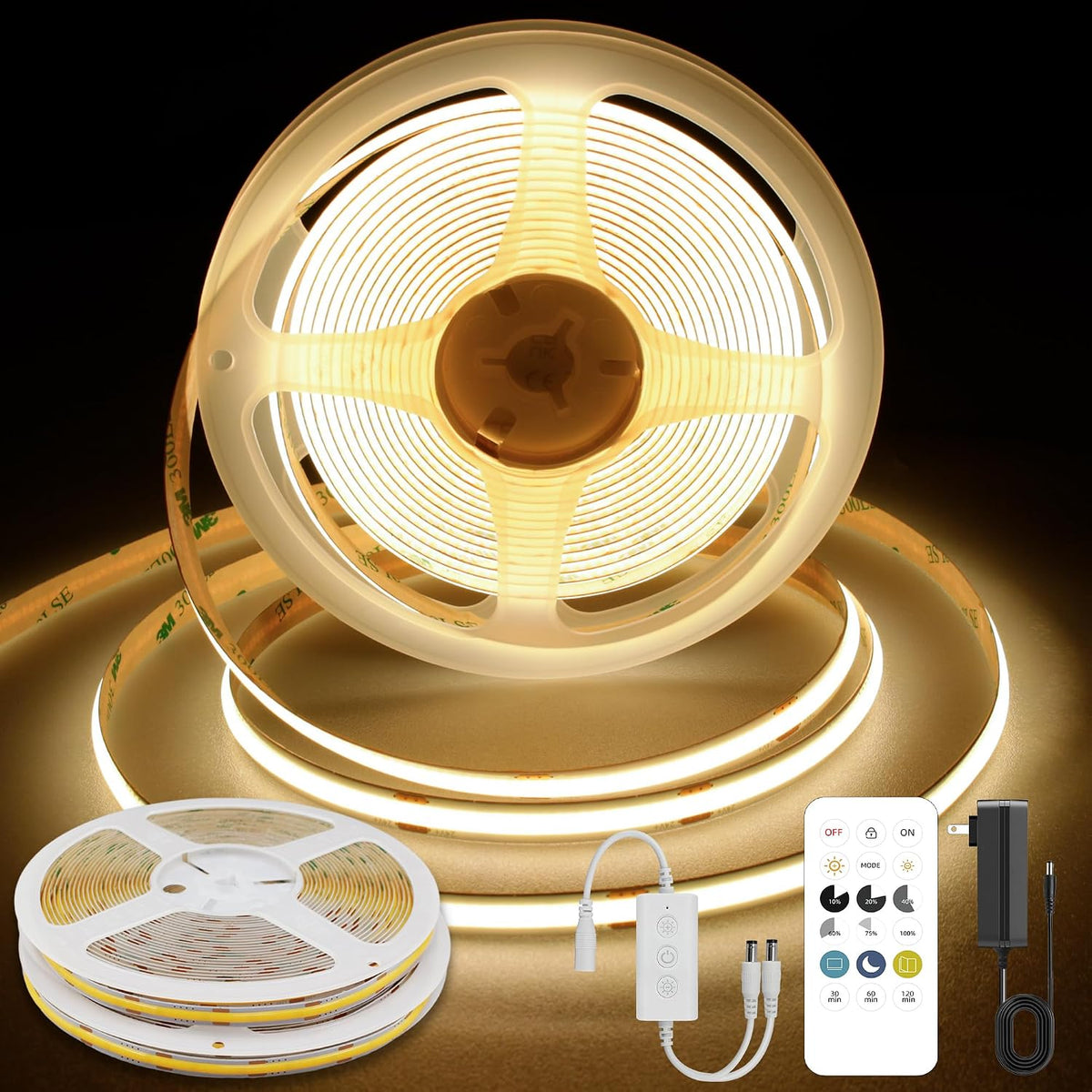 pandery cob led strip lights warm white, 24v, side view