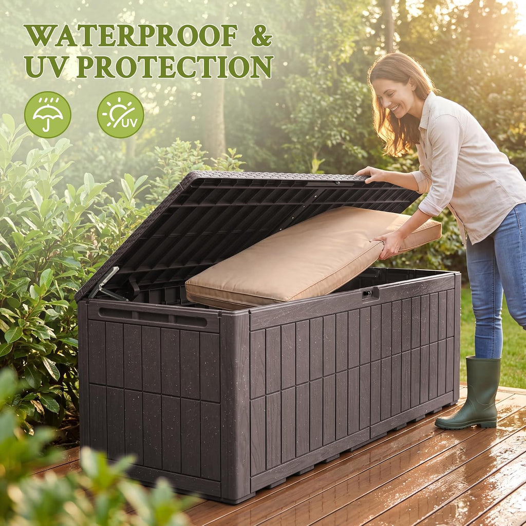 flamaker 180 gallon large outdoor storage box waterproof, side view