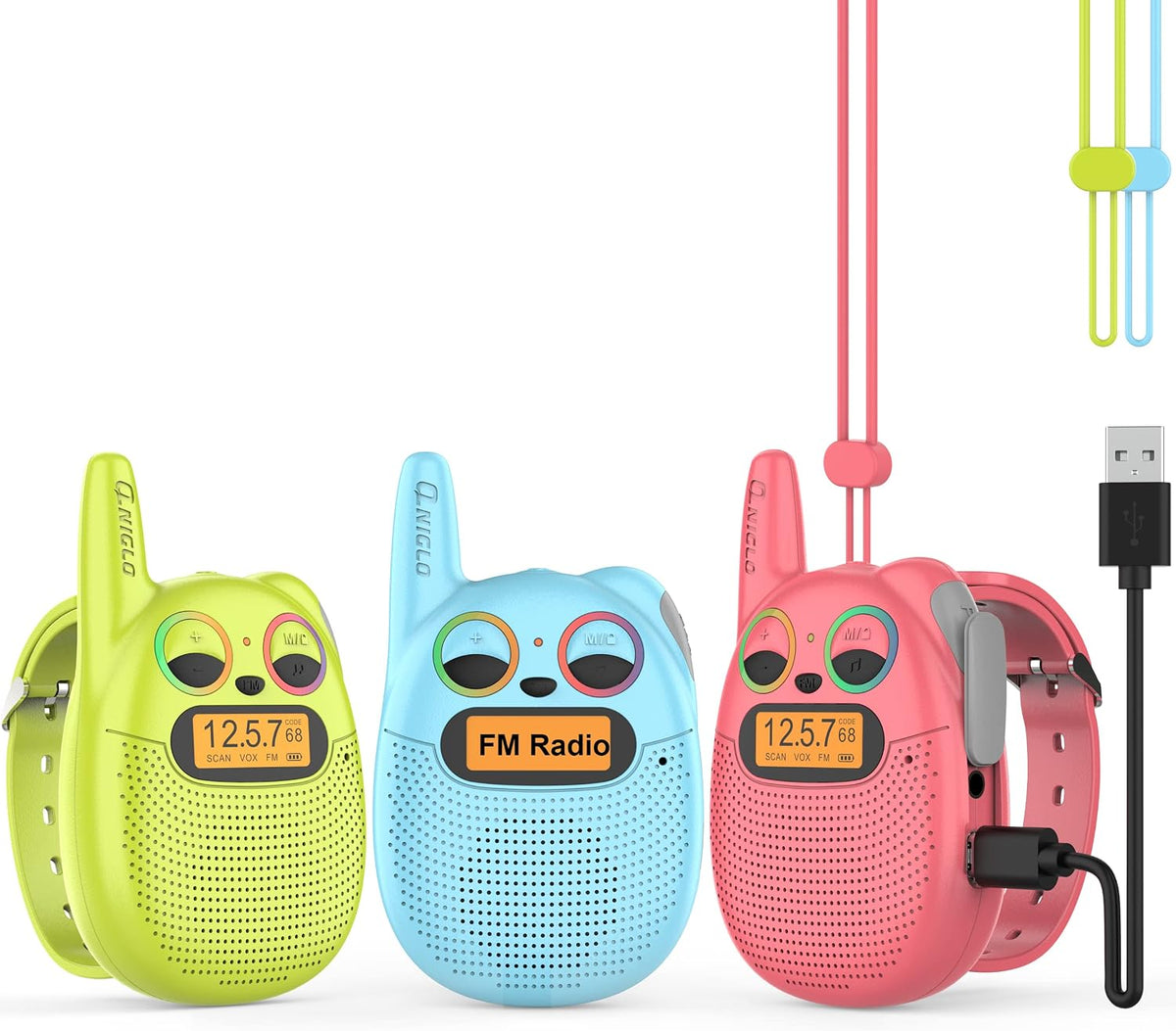 Qniglo Walkie Talkies for Kids Rechargeable 3 Pack, Spy Toys for 4 5 6 7 8 12
