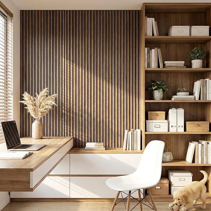 HOMCOM 4 Pack 3D Acoustic Panels, Wood Slat Wall Paneling