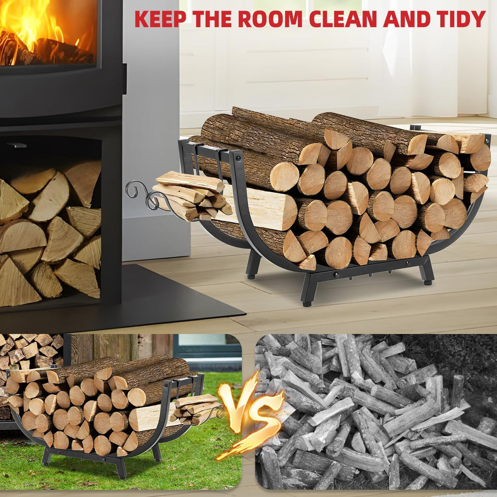 kendane 30" firewood rack outdoor and indoor, compact, side view