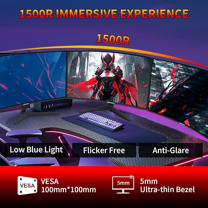 SANSUI 27 Inch WQHD 2560X1440 Curved Gaming Monitor, 180Hz MPRT 1ms Computer