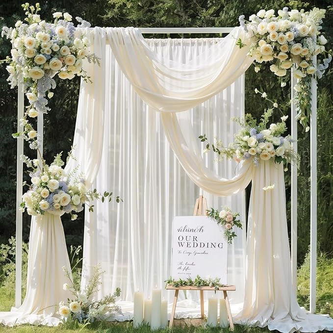 MDS Halloween Chiffon Draping Fabric - 2 Panel, 30" Wide x 40ft Long - Sheer Spooky Arbor & Canopy Drapery for Haunted House Backdrops, Party Ceilings, DIY Costumes & Themed Events - Ivory (Pack of 2)